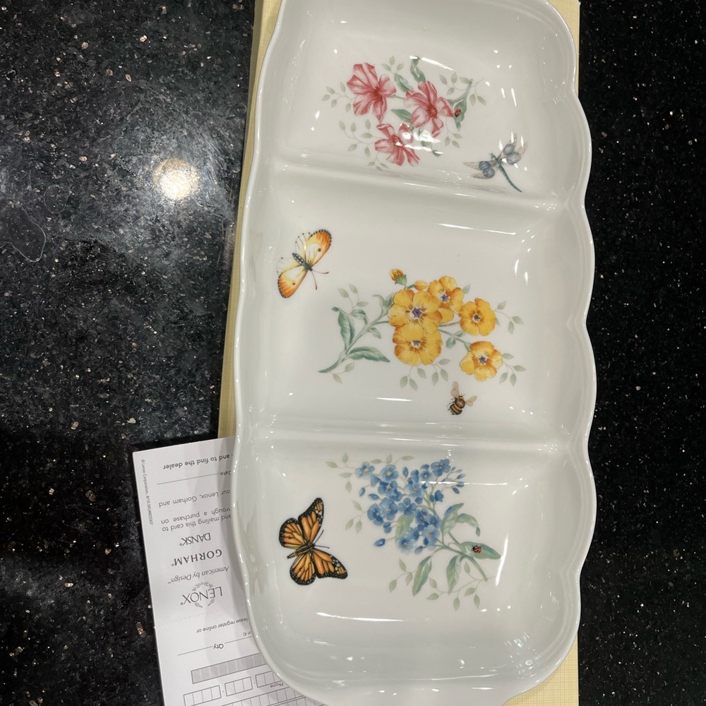 Lenox Butterfly Meadow Divided Dish with Floral Design